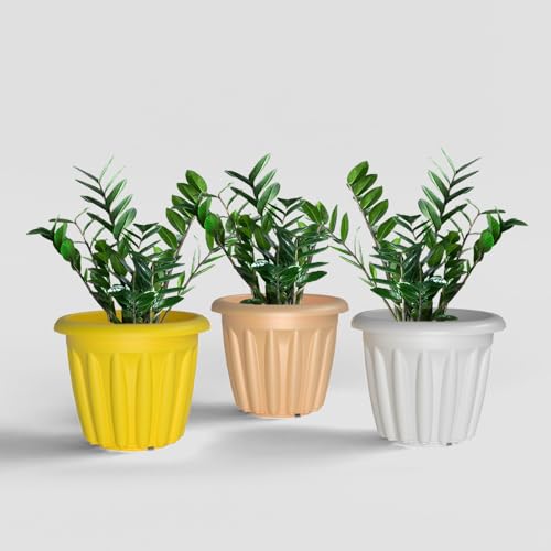 Image of YUCCABE ITALIA SHERA Floot 10 Inch Plastic Flower Pot 3 Piece Set of Round Shape Planter for Home Garden Seedling Planter for pots (Multicolor)