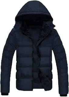 جاكيت شتوي منفوخ بسوستة وغطاء للرأس قابل للازالة, كحلي, M