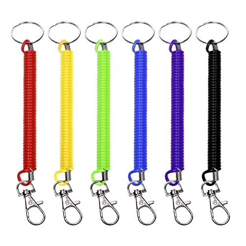 HREDZEO Spiral Schlüsselanhänger,6 Pcs Schlüsselanhänger Armband Schlüsselanhänger Feder Schlüsselringe mit einziehbarer Feder für Outdoor Arbeit Ausweishalter Familie