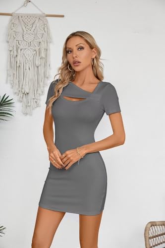 Image of VICHYIE Womens Summer Dresses Cutout One Piece Ribbed Bodycon Mini Short Sleeve Casual Slim Fitted Pencil Dresses