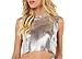 Women's Metallic Sequin Crop Top Off-Shoulder Sparkly Tank Top Punk Rave Festival Party Clubwear Costume