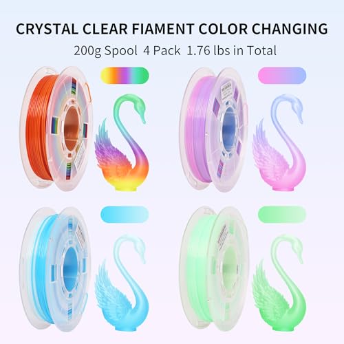 Image of RAMBERY Clear Rainbow PLA Filament Bundle 1.75mm, Crystal Transparent PLA 3D Printer Filament, Dimensional Accuracy + /- 0.02 mm, 250X4 Spools