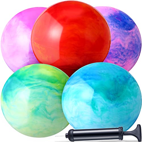 Chumia 18 Inch Fun Bouncy Balls 5 Pcs Rubber Inflatable Kick Ball Bouncing Sensory Balls with Hand Air Pump for Park Backyard Beach Indoor Outdoor Games Party Favors (Sweet Color)