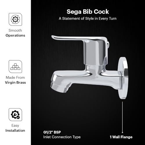 Image of Johnson Sega Brass Bib Cock Faucet for Bathroom, Utility & Garden| Wall Mounted Chrome Finish Brass Bib Tap with Flange| Corrosion & Rust Resistant| Leak-Proof Disc Valve Technology|10 Years Warranty