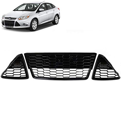 PIT66 Front Bumper Lower Grille Cover Compatible With Ford Focus 2012-2014 Honeycomb Mesh Grille With Triangle 3Pcs