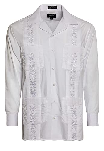 Men's Cuban Guayabera Long Sleeve Shirts Wedding Cigar Beach Bartender Casual