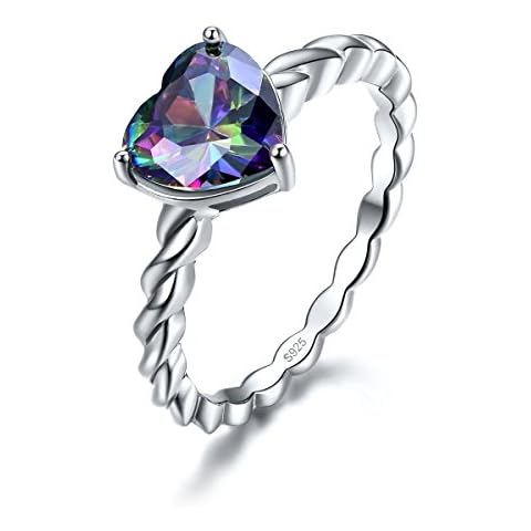 Merthus 8x8mm Heart Shape Simulated Mystic Rainbow Topaz 925 Sterling Silver Twisted Rope Band Promise Ring for Her Size 8 Cover