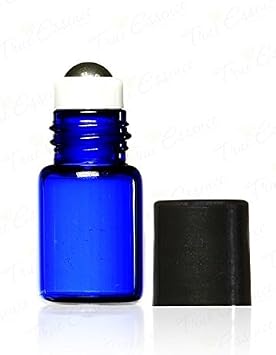 True Essence 2 ml, 5/8 Dram Cobalt Blue Glass Micro Mini Roll-on Glass Bottles with Metal Roller Balls - Refillable Aromatherapy Essential Oil Roll On 144
