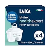 LAICA bi-Flux Healthexpert Water Filter Cartridges 4 pk - Fits Brita Jugs^ - Enhances Magnesium, Reduces PFAs up to 92%*, Microplastics, Chlorine, Limescale & Heavy Metals - Made & Sterilised in Italy