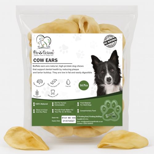 14 Pack Grass Fed Water Buffalo Ears for Dog 100% Natural Pet Treats High Protein Beef Cow Ears for Dogs Great Alternative to Pig Ears Rawhide Dog Chew Treat Perfect for Small Medium & Large Breeds