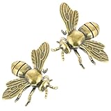MHYGKTXRA 2 PCS Gold Bee Figurines: Vintage Brass Bee Statues Decorative, Brass Animal Ornament DIY Craft, Small Brass Metal Bee Desktop Ornament for Rustic Office Home Decor Wall Art Gift