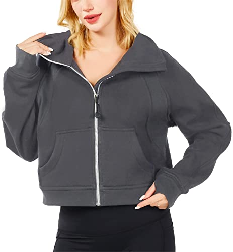 Xikuka Grey Womens Zip Up Jacket Workout Hoodies Fleece Sweater Cute Shirts Oversized Hoodie For Women Workout Tops Medium #TOP4
