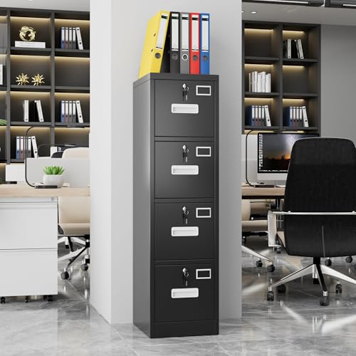 Aobabo 4 Drawer File Cabinet, Metal Filing Cabinet with Lock for Office Letter/Legal Size,Black,Required-Assembly - Image 3
