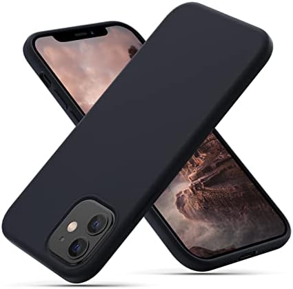 CALOOP Liquid Silicone Case Designed for iPhone 12 Case and iPhone 12 Pro Case 6.1 inch, Full Body Protective Covered Soft Gel Rubber Slim Shockproof Cover Case with Microfiber Lining, Navy Blue