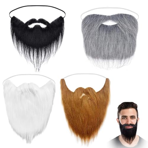 4 piezas de barbas postizas, barba de Halloween, barba de Papá Noel, cabello largo blanco, barba de fiesta