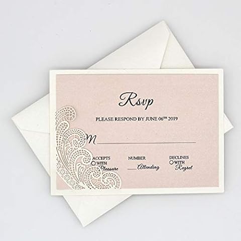 Picky Bride 25 RSVP Cards with Return Envelopes, Wedding Invitations Response Cards for Wedding, Ivory Pearl Laser Cutting Lace Covers with RSVP Cards - Set of 25 Cover