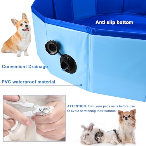 Fulhdedi Klappbarer Hundepool 100x30cm - Tragbare PVC Badewanne für Große Hunde, Blaues Schwimmbecken mit Rutschfestem Boden