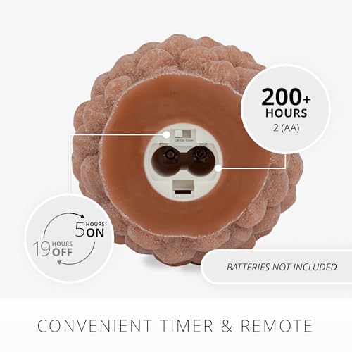 Image of Luminara Flameless Candle 4.7 inch x 6 inch Battery Operated with Timer Real Wax Unscented LED Pinecone Caramel Cafe Chalky Finish Pine Cone Figural Holiday Decoration Rustic Centerpiece Table Decor