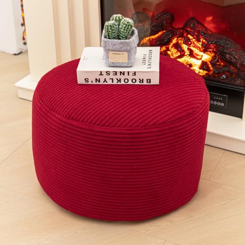 Round Pouf Ottoman 20 x 20 x 14 Inches Boho Poof Home Decor Floor Pouffe Ottoman Foot Rest for Couch Sofa Bean Bag Chairs Living Room Bedroom (Burgundy) by Poofieotto - Used condition - US$33.55