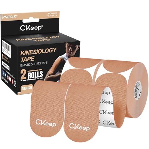 CKeep Kinesiology Tape, 2 Rolls Cotton Latex Free Hypoallergenic Elastic Precut Strips, 2 Inch Wide...