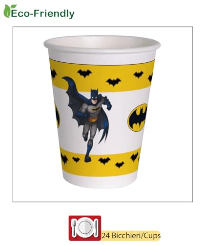 Miniatura 3 de Ciao - Kit Vajilla De Fiesta Batman Para 24 Personas 112 Pcs: 24 Platos Ø23cm, 24 Platos Ø18cm, 24 Vasos 250ml, 40 Servilletas 33x33cm De Papel Compostable Eco-Friendly