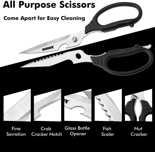 DUROX All Purpose Kitchen Scissors & Heavy Duty Household Utility Scissors & Scissors Sharpener, Come Apart Stainless Steel Kitchen Shears with Cap