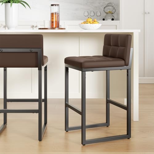 Image of Bar Stools, Modern Counter Height Bar Stools with Back, 24 inch Brown