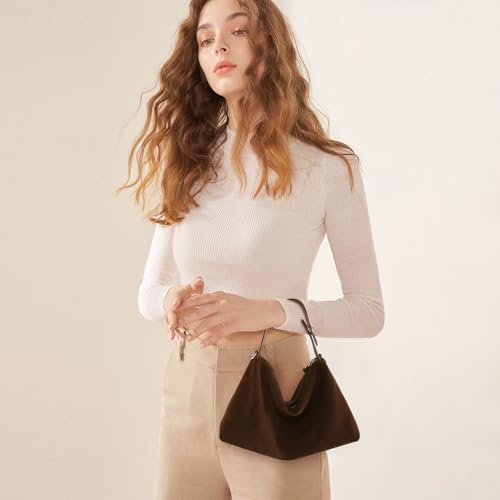 Image of Suede Tote Bags for Women, Suede Purse Handbag Vintage Slouchy Hobo Shoulder Crossbody Bag