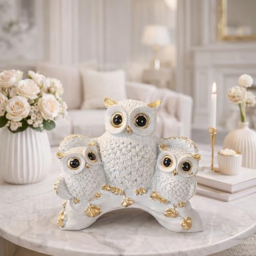 Image of Xtore Lucky Owl Family Handicraft Figurine with Metallic Finish Highlights, Decorative Tabletop Accent - Pack of 1