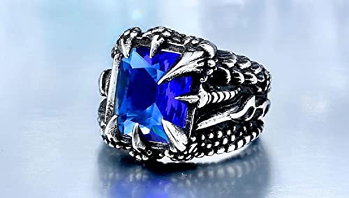 Anel Masculino Garra de Dragão Pedra Azul De Aço Inoxidável (30)