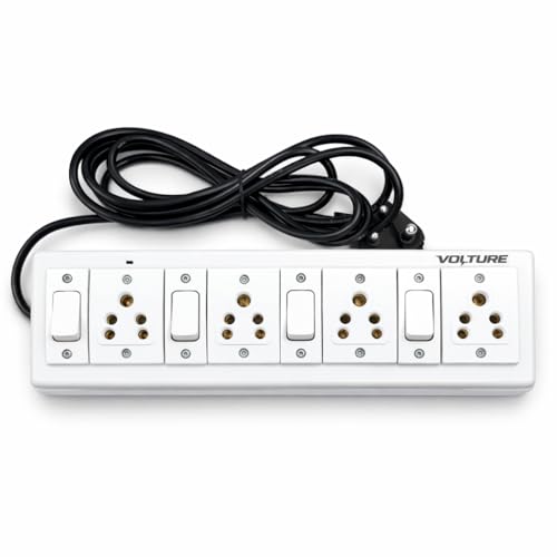 Image of VOLTURE Heavy Duty 4 Socket Extension Board with 4 Individual Switches | Spike Guard | 5 Meter Heavy Cable | High Load Multipurpose Junction Box for Home & Office Appliances
