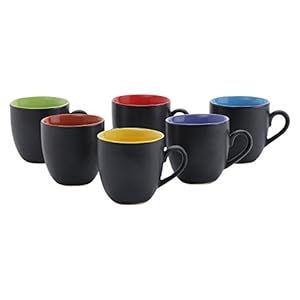 Anwaliya Arche Series Handmade Ceramic Tea Cup Set of 6, 175 ml, Matt Black (Multicolor)
