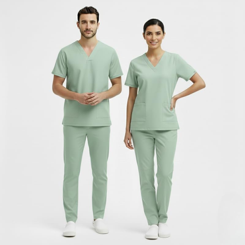 Image of TrendyUniform Unisex Regular Fit Polyester Cotton Scrub Suit for Componder| V-Neck Top and Drawstring Pant |Half Sleeves Hospital Uniform for Doctors, Nurses and Dentist, OT