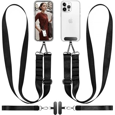 Tandoler 2 Pcs Adjustable Crossbody Phone Lanyard - Clip and Go Strap with Wallet, Hands-Free Cell Phone Holder, Phone Lanyard, Phone Strap, Cell Phone Lanyard, for Iphone Lanyard(Black+Black) Cover