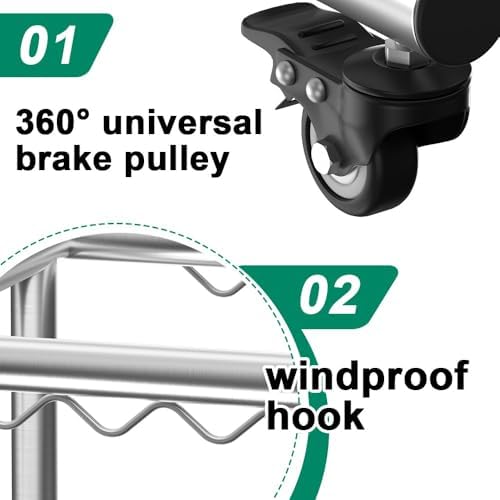 Portable Foldable Clothes Drying Rack - Tripod Design, Space-Saving, Rotating, Indoor/Outdoor Use, Floor Standing with 4 Wheels & Shoe Basket for Easy Laundry Drying