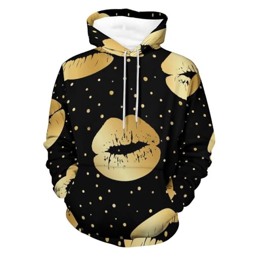 Hoodie Unisexe Lèvres d'or UMENG Sweat à Capuche Manche Longue Pull Noir S