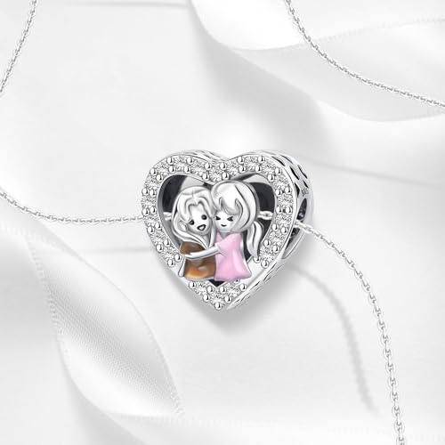 Image of ARTCHARM Love Mom Charm 925 Sterling Silver Heart Beads with Enamal fit European Bracelets Charms,Christmas Valentine Mother's Day Gift for Women