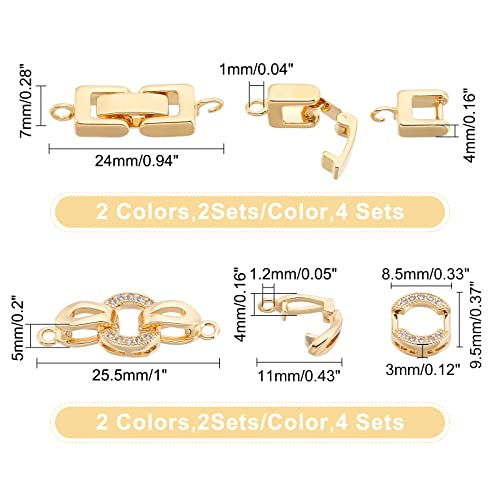Superfindings KK-FH0002-20-US22 8 Sets 2 Styles Brass Fold Over Clasps 2 Colors Zirconia Extender Clasp Closure End Caps For Bracelet Necklace Jewelry Extender thumb #2