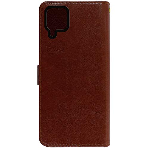 Image of Flip Cover Compatible with Samsung Galaxy M12 / F12 / A12 | Premium Leather Finish | Inbuilt Pockets & Stand | Flip Cover Back Case for Samsung Galaxy M12 / F12 / A12 (Brown)