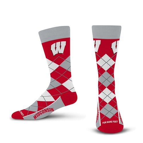 For Bare Feet NCAA WISCONSIN BADGERS Argyle Remix Premium Dress Sock Team Color OSFM