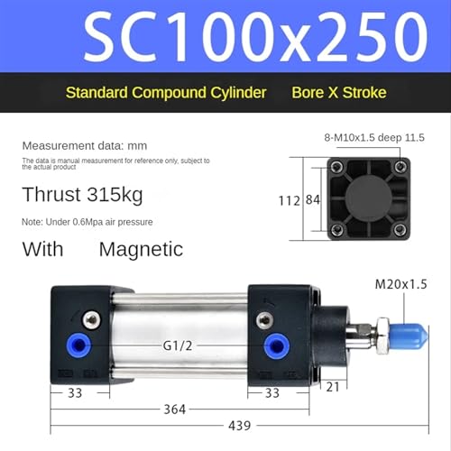 Cylindre pneumatique SC100 double action pour éviter les pertes de force