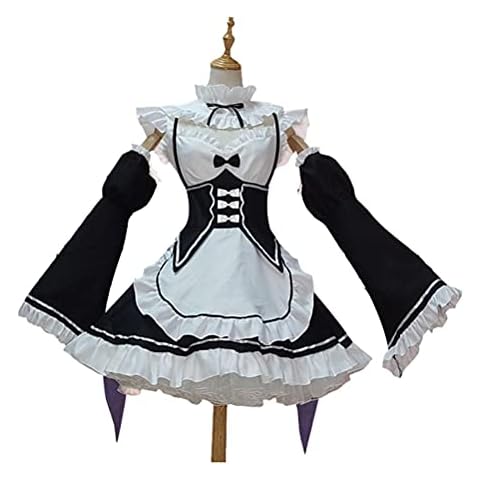 Urisgo Cosplay Costume, Anime Re Life in a Different World from Zero, Rem/Ram Maid Servant Dress Tuxedo Maid Outfit, 5 Pieces Cover