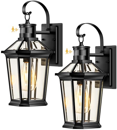 VIANIS Motion Sensor Outdoor Wall Lantern, Black Waterproof Dusk to Dawn LED Exterior Wall Sconce...
