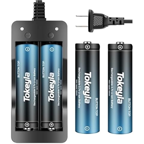 Tokeyla 2 Bay 18650 Rechargeable Battery Charger,Universal Charger for Flashlight Headlamp 3.7Volt Lithium ion Batteries(4Pcs Button Top Ba￵￵tt￵er￵￵y+Charger) Cover