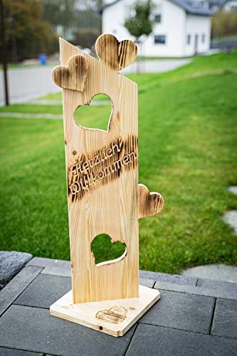 Holz Deko Schild geflammt Herzlich Willkommen NR2 Türschild Cover
