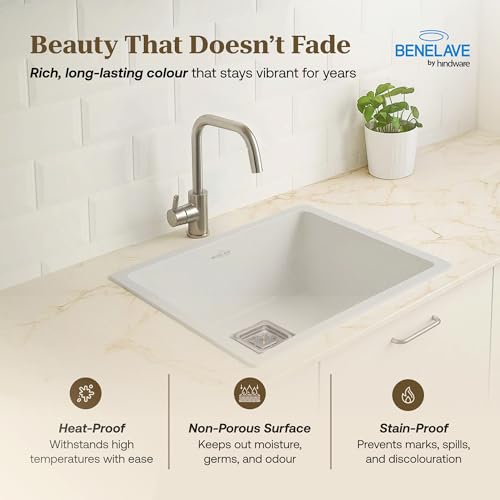 Image of Benelave by Hindware BLACP91006 Quartz Sink 21x18 for Kitchen | Single Bowl | Star Dust Color | Better Sound Absorption for Quieter Use | 7-year Manufacturer Warranty