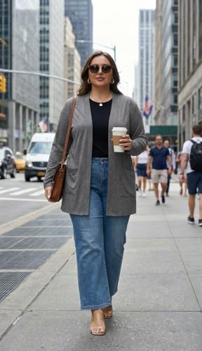 Image of OLRIK Plus Size Cardigan for Women 2026 Lightweight Open Front with Pockets
