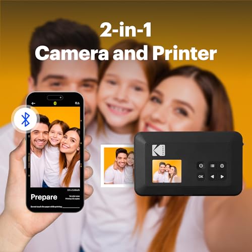 KODAK Mini Shot 2 Retro 2x3” Instant Digital Camera & Photo Printer, 38 Sheets, 2-in-1 Portable Print Camera, Bluetooth Smartphone Printer for iOS & Android, 4PASS Dye Sublimation, White