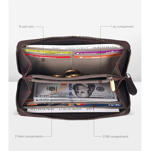 Oak Leathers Leather Wallet for Women - RFID Womens Wallet Clutch with 8 Credit Card Holder, Coin Pocket Vintage Brown Embossed2