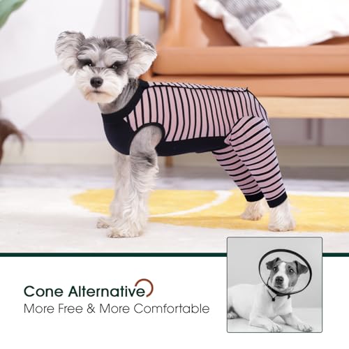 Image of Kuoser Dog Recovery Suit with Anti Licking Rear Leg Sleeve, Pink M | Abdominal Dog Surgical Suit with Pants Cover Protect Wounds, Dogs Elbow Protector Soft Pet Surgery Onesie Cone Alternative